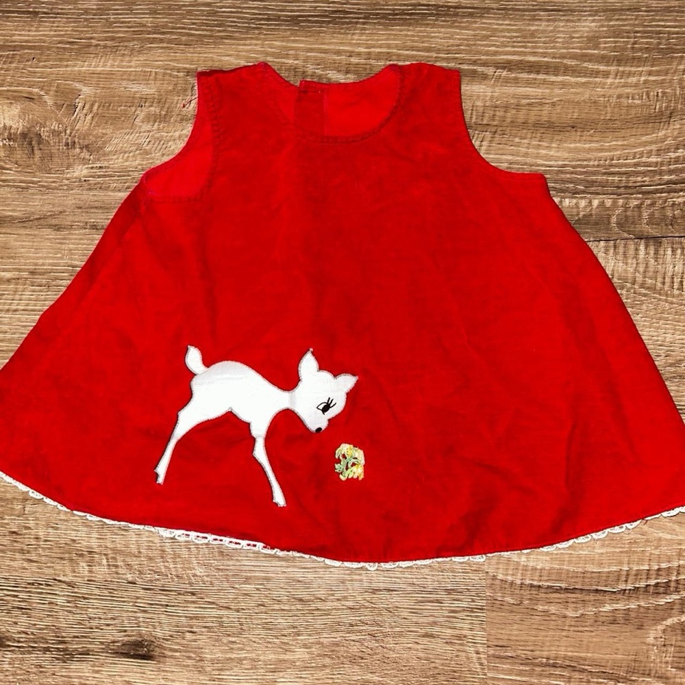 Red Kids Formal Dress with Deer Design
